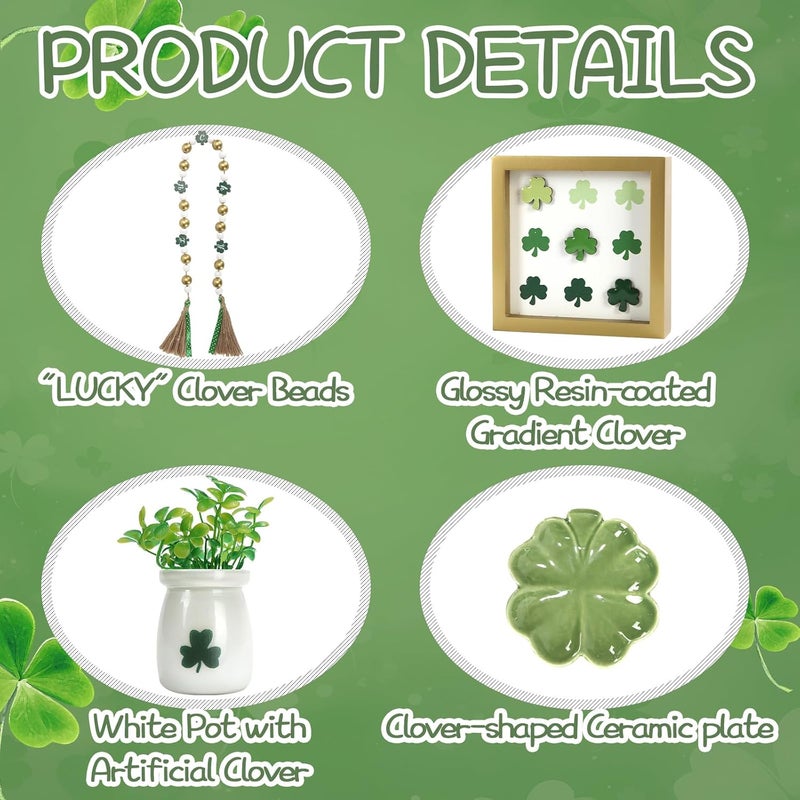 SYNCVIBE St Patrick's Day Decoration 8 PCS Tiered Tray Decor Set, Cute Tabletop Saint Patricks Day Décor for Home Shelf Mantel Fireplace Office Desk Coffee Bar Shamrock Sign Gnome Lucky Irish Tray Objects - Image 4